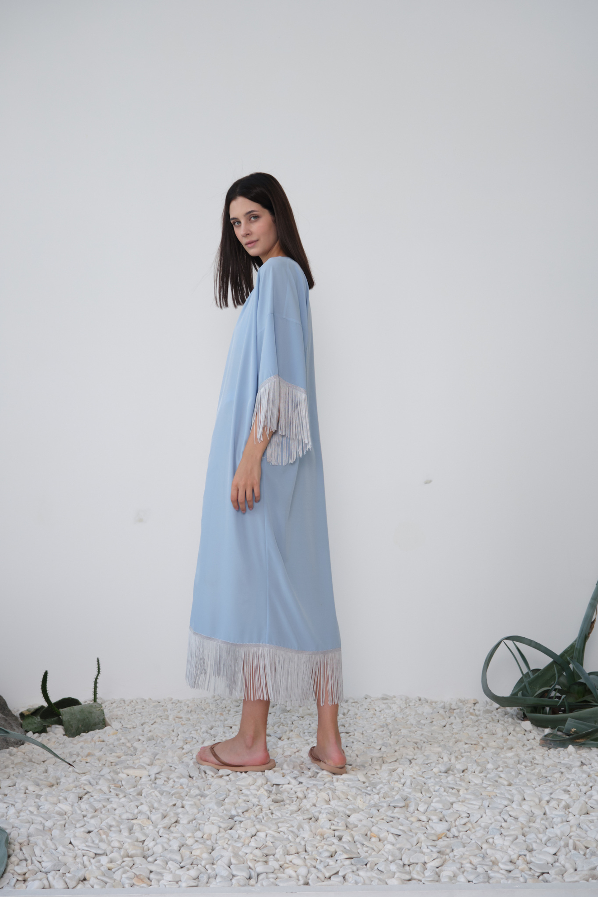 Туника с бахромой небесный пошив