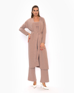 Женский трикотажный костюм-тройка пыльно-розовый с кардиганом