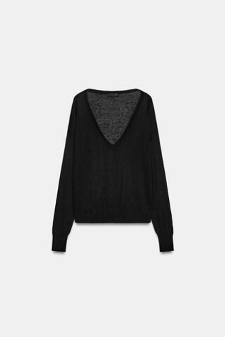 ZARA ДЖЕМПЕР ТОНКОЙ ВЯЗКИ С V-ОБРАЗНЫМ ВЫРЕЗОМ,ЧЕРНЫЙ