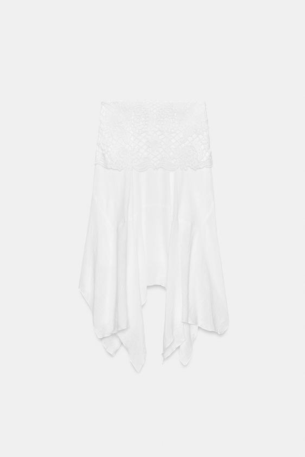 ZARA ЮБКА МИДИ АСИММЕТРИЧНОГО КРОЯ С ВЫШИВКОЙ, БЕЛЫЙ