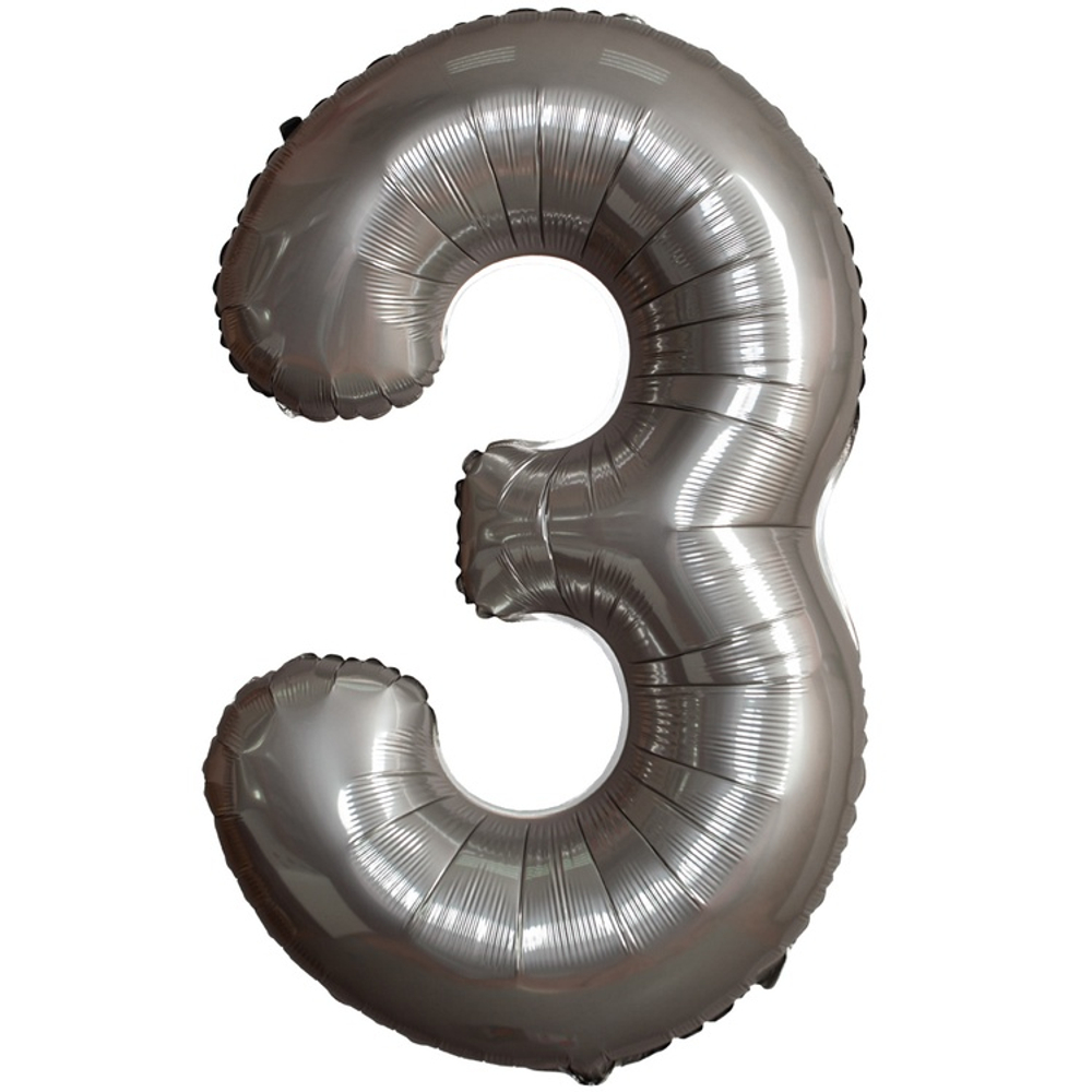 Шар фольгированный Цифра 3 101 см (Серебряный)