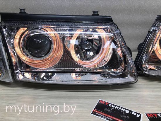 Передние фары VW Passat B5 angel eyes chrome