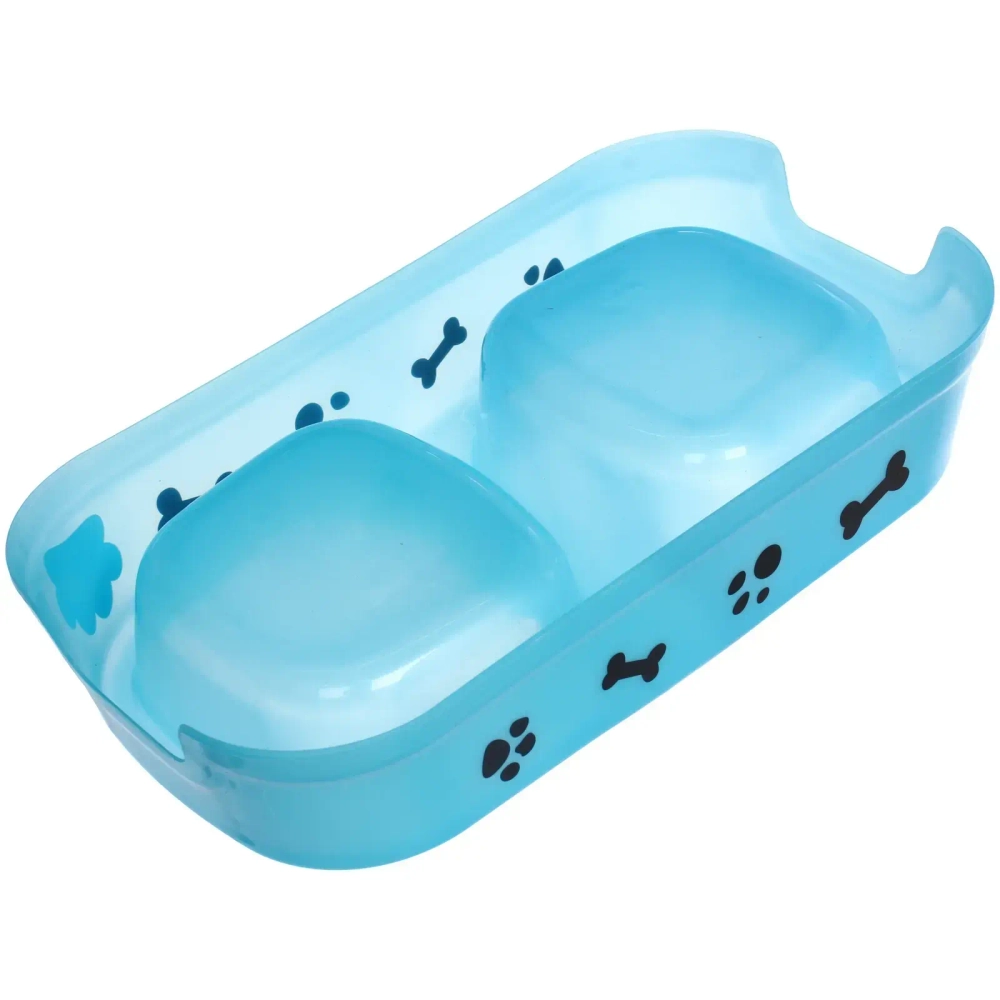 Миска пластиковая двойная «КоТиК», цвет голубой, 24*13*5см (2*300мл)