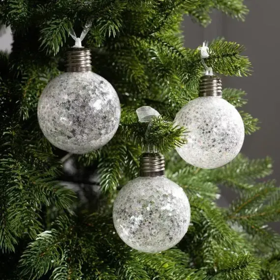 Набор ёлочных шаров Звёздочки серебрянные 9 см., 3 шт., батарейки, 5 белых LED, Luazon Lighting (4834899)