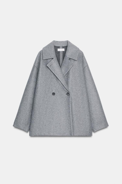 ZARA МЯГКОЕ ДВУБОРТНОЕ ПАЛЬТО, АНТРАЦИТОВО-СЕРЫЙ