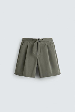 ZARA ШОРТЫ RELAXED FIT С СКЛАДКАМИ И РЕМНЕМ, ХАКИ