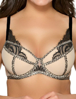 Пуш-ап бюстгальтер с контрастным кружевом и леопардовой отделкой (Размер: 80C) (Цвет: телесный)
