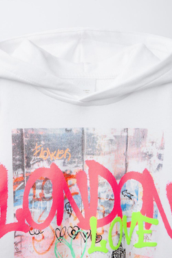 ZARA ХУДИ С ПРИНТОМ «ГРАФФИТИ», ЖЕЛТОВАТО-БЕЛЫЙ