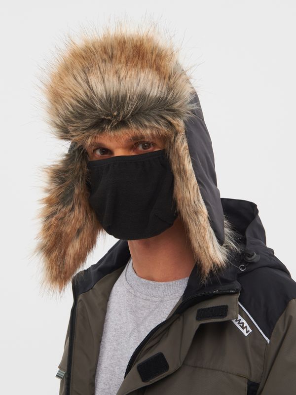 Шапка ушанка с маской Евро Енот ткань Taslan цвет Чёрный