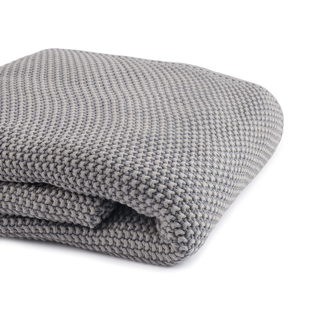 Плед из стираного хлопка серого цвета из коллекции essential, 130х180 см