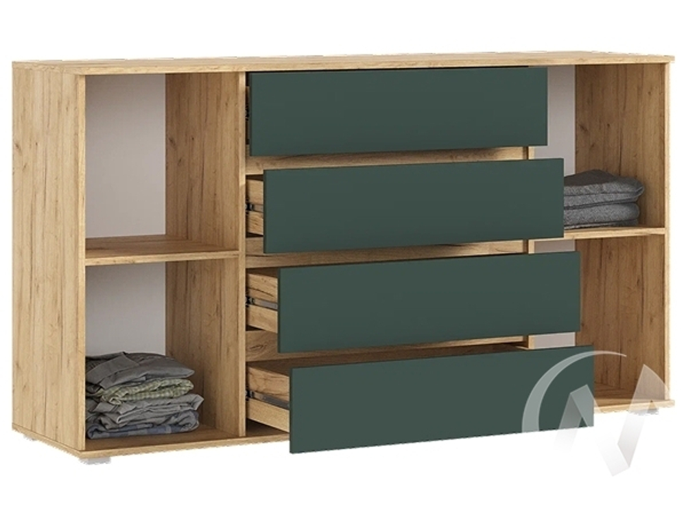 Комод 2 двери 4 ящика (1600) МС Марвэл (дуб крафт/браш мени грин)