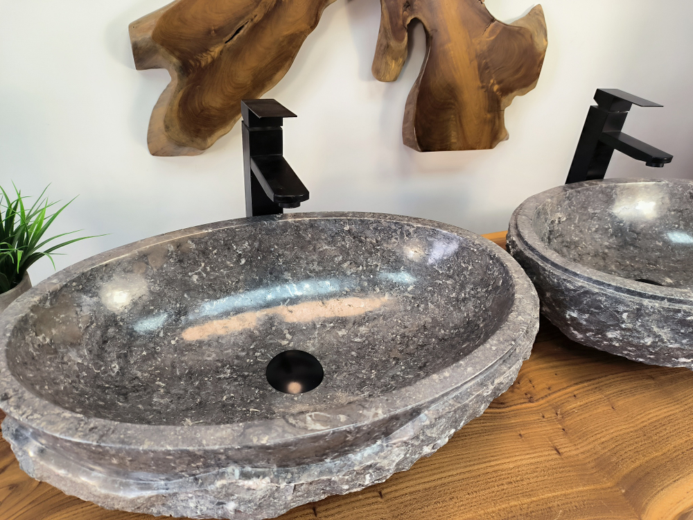 Раковина из мрамора ПАРА! Oval Grey Marmo Wave OM-65752 56х36х15 из натурального камня