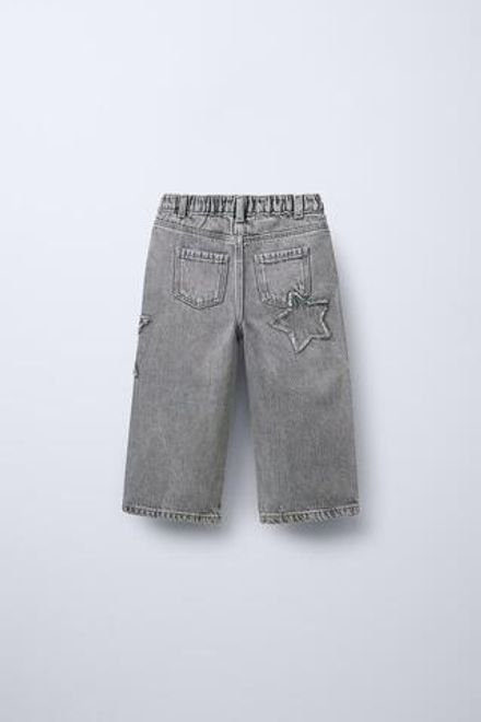 ZARA ДЖИНСЫ WIDE LEG С УЗОРОМ «ЗВЕЗДЫ», СВЕТЛО-СЕРЫЙ