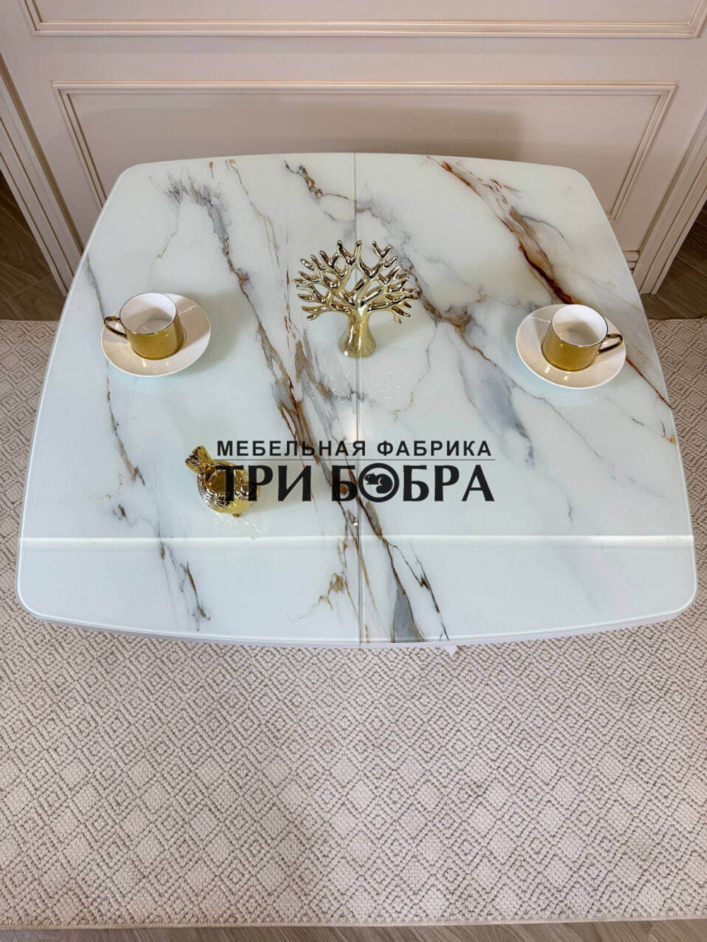 Кухонный раздвижной стол "Танго", белый мрамор