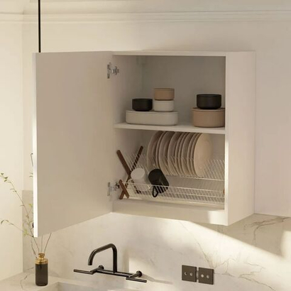 Навесной кухонный шкаф 60 см Авери, из МДФ и ЛДСП, для сушки посуды с дверью и полкой / белый