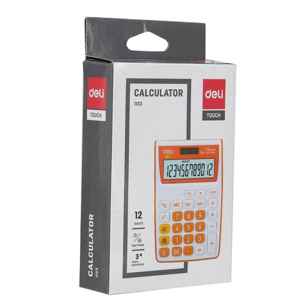 Калькулятор карманный Deli 1122, 12 разрядов, двойное питание, 119,1*85,7*28,5мм, ассорти