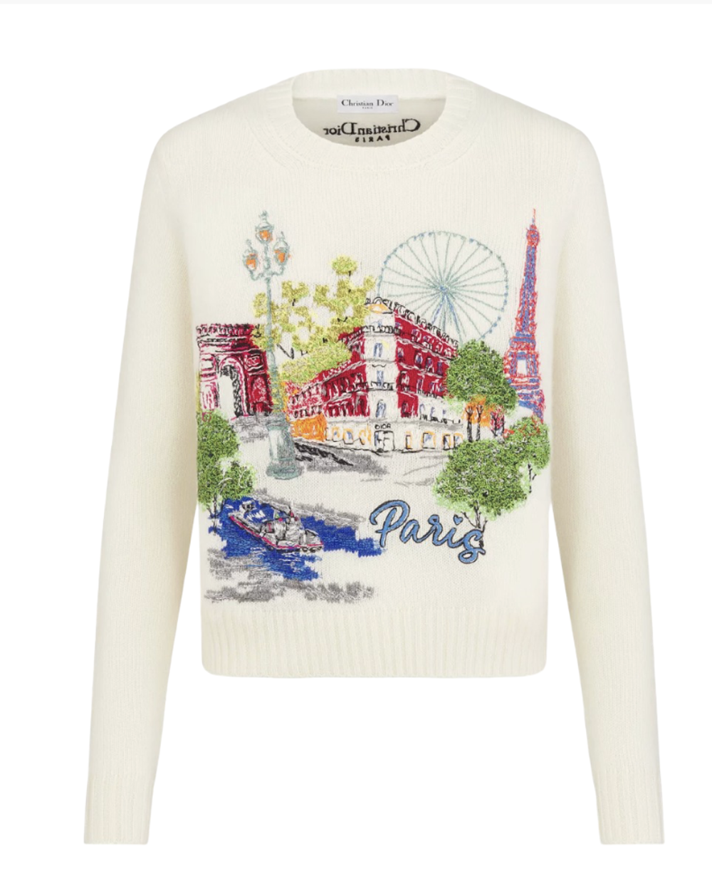 Женский кашемировый свитер Dior Souvenir с вышивкой Парижа