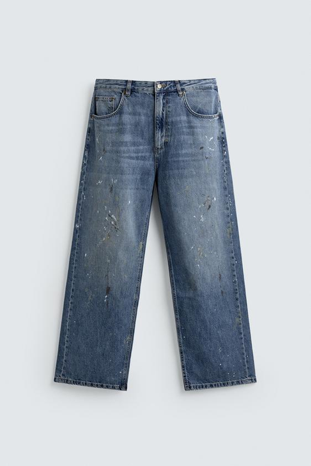 ZARA ДЖИНСЫ BAGGY FIT С ЭФФЕКТОМ БРЫЗГ, ВЫЦВЕТШИЙ СИНИЙ