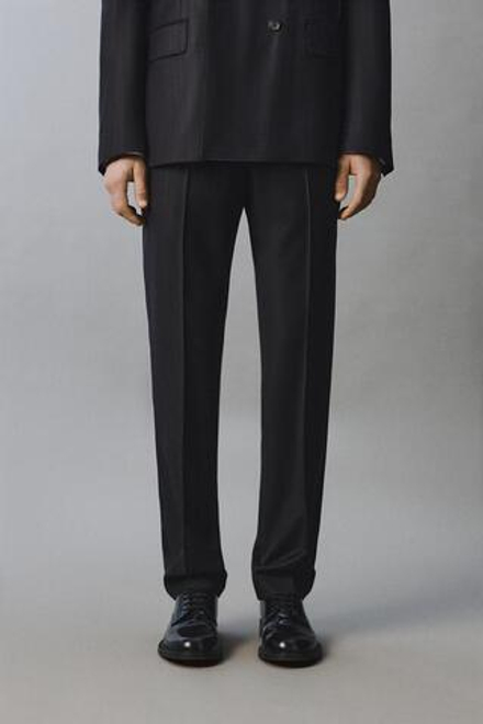 ZARA КОСТЮМНЫЕ БРЮКИ В ПОЛОСКУ ИЗ 100% ШЕРСТИ, МОРСКОЙ СИНИЙ