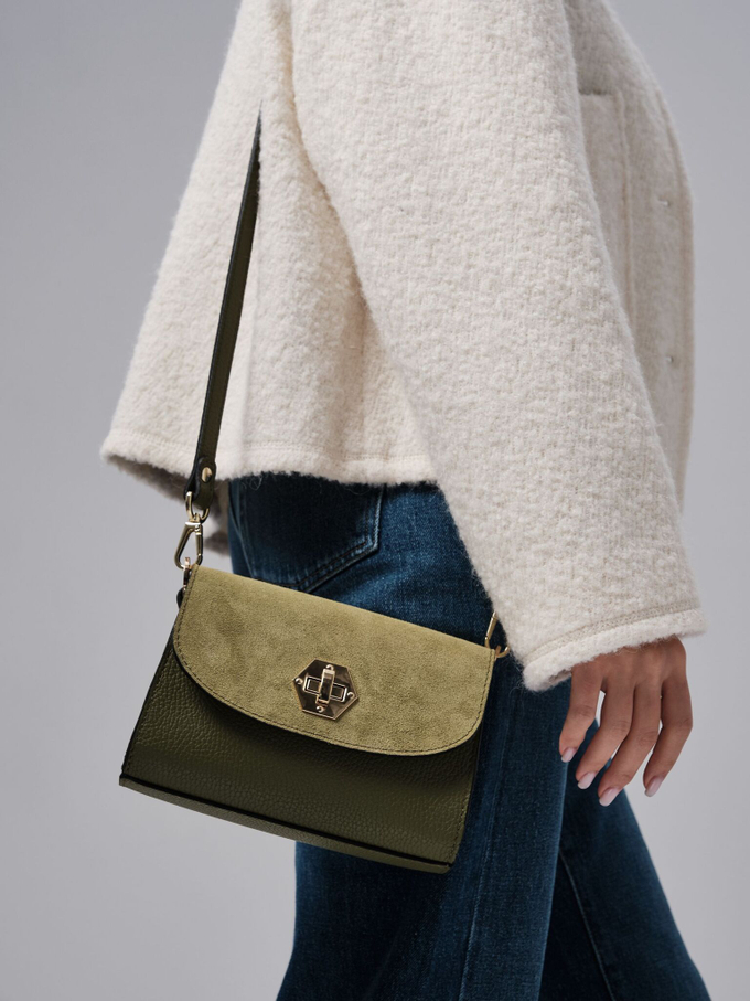 Сумка замшевая на плечо кросс-боди зеленый бамбук