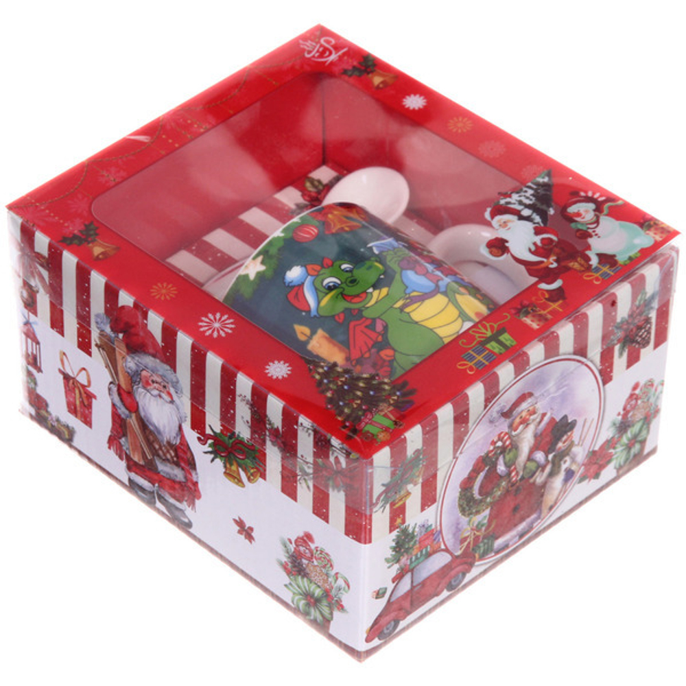 Кружка керамическая 200мл «Веселый Дракоша» с ложкой в подарочной коробке