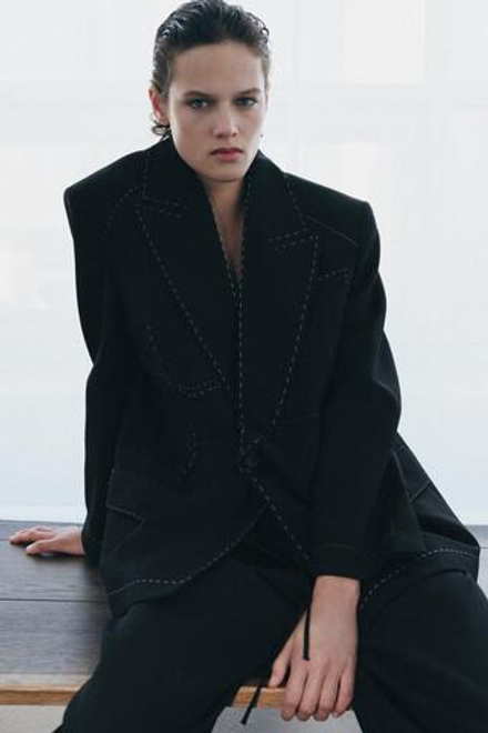 ZARA БЛЕЙЗЕР С КОНТРАСТНОЙ ОТСТРОЧКОЙ — LIMITED EDITION, ZW COLLECTION, ЧЕРНЫЙ