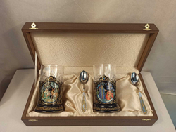 Чайный набор подстаканников (Ручная роспись Палех) №1