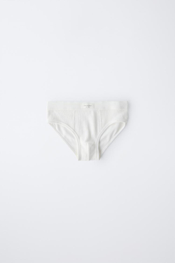 ZARA НАБОР ИЗ ТРЕХ ТРУСОВ В РУБЧИК С НАШИВКОЙ, ЭКРЮ