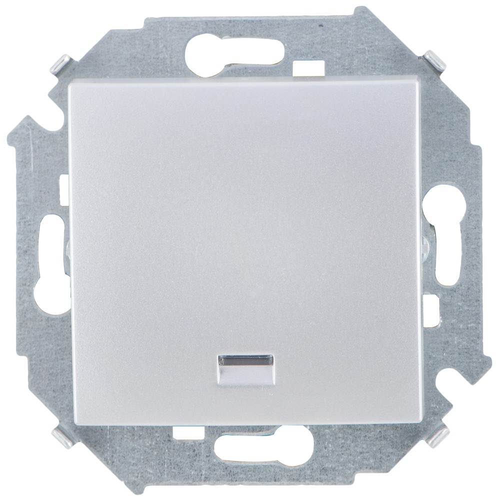 Выключатель одноклавишный кнопочный с подсветкой, 16А 250В, винтовой зажим Simon 15, алюминий, 1591160-033