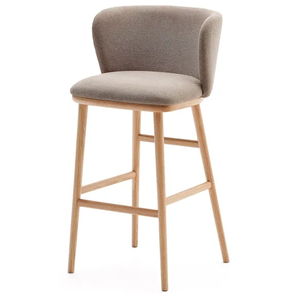 Барный стул Ciselia, коричневый шенилл, каркас из массива ясеня