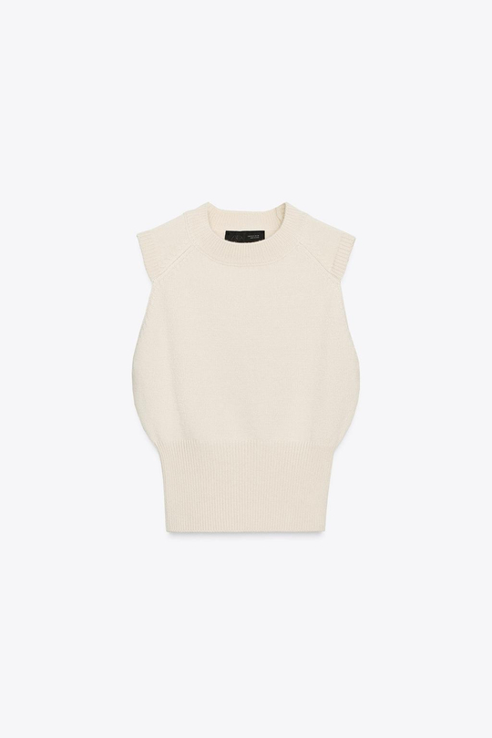 ZARA ТОП ИЗ ТРИКОТАЖА БЕЗ РУКАВОВ, ЭКРЮ