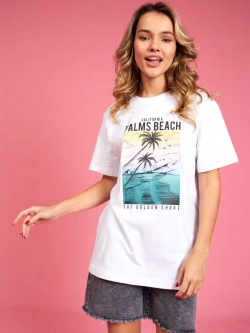 Футболка белая базовая с принтом лето 2023 большие размеры