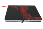 НОВИНКА! Блокнот "Floral" в клетку А5 128 листов, гибкая обложка из бархатистой экокожи нубук  (цвет черный) с тиснением рисунка красной матовой фольгой