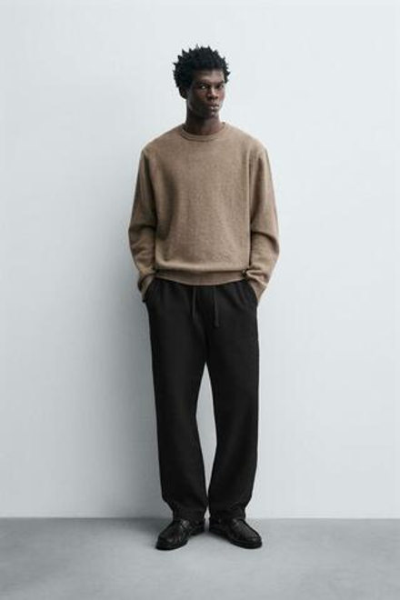 ZARA БРЮКИ RELAXED FIT С РЕЛЬЕФНОЙ СТРУКТУРОЙ, ЧЕРНЫЙ