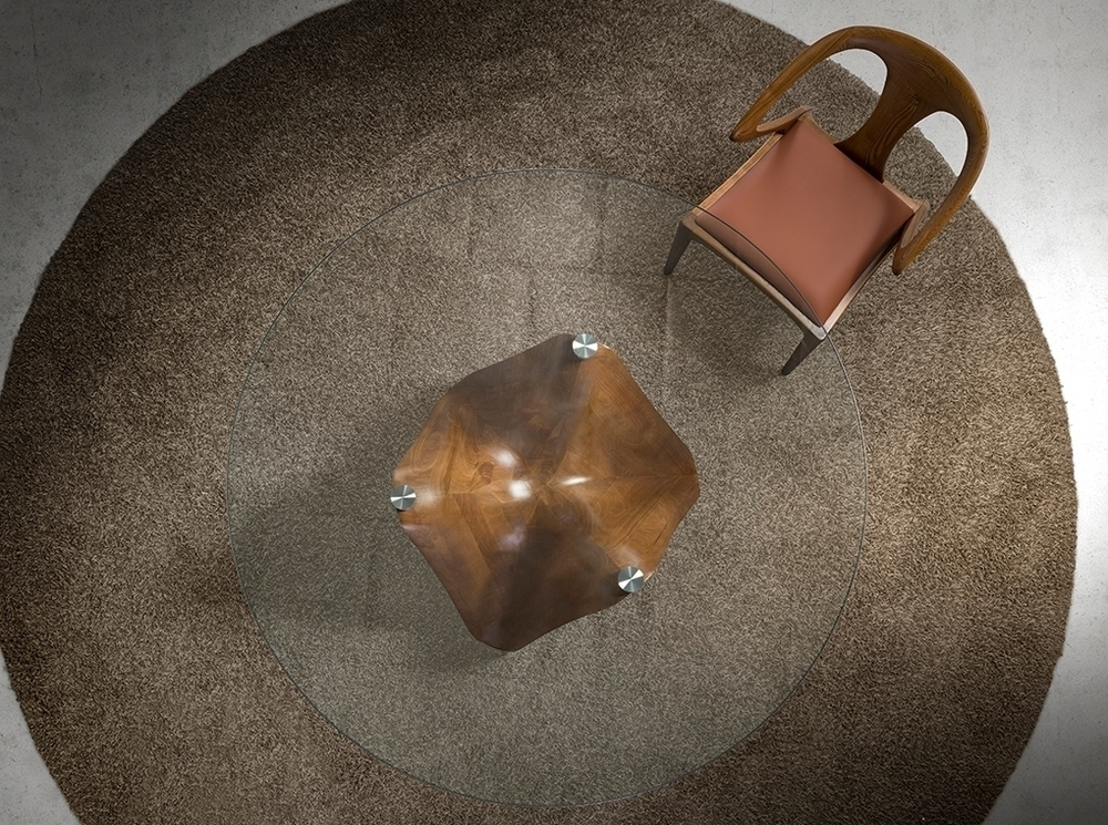 Круглый обеденный стол из закаленного стекла и ореха 1126-Ø150