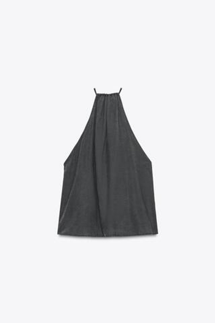 ZARA ТОП ИЗ СТРУЯЩЕЙСЯ ТКАНИ С ГОРЛОВИНОЙ ХАЛТЕР, ЧЕРНЫЙ