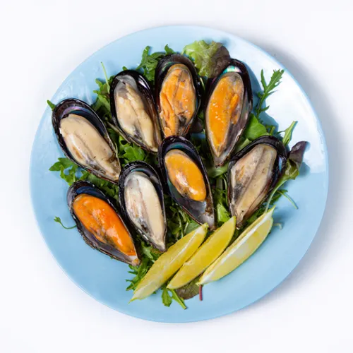 Мидии на полустворке бланш. 0,46кг (1/10 шт) FROZEN