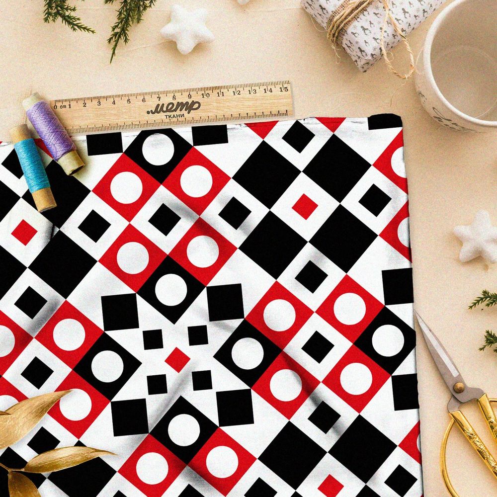 Ткань лён пёстрые цветные фигуры