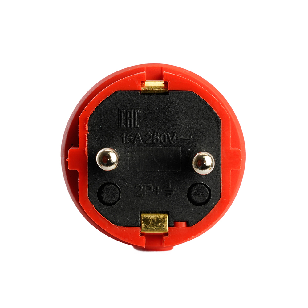 Вилка прямая с/з STEKKER, RPG16-21-441, каучук, 250В, 16A, IP44, красный 39160