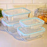 Набор контейнеров 4шт (370мл, 640мл, 1040мл, 1500мл) стеклянные, прямоугольные, с герметичными крышк