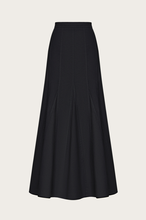 ЮБКА-МАКСИ С КЛИНЬЯМИ ИЗ ЧЕРНОГО ХЛОПКОВОГО ДЕНИМА