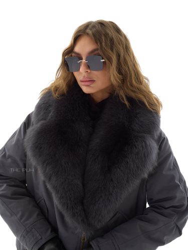 Графитовая пуховая парка с мехом лисы