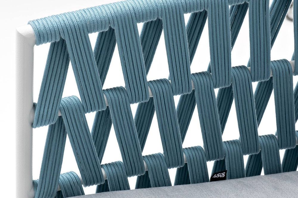 "Диего" кресло плетеное из роупа, каркас алюминий светло-серый (RAL7035) муар, роуп бирюзовый круглый, ткань светло-серая