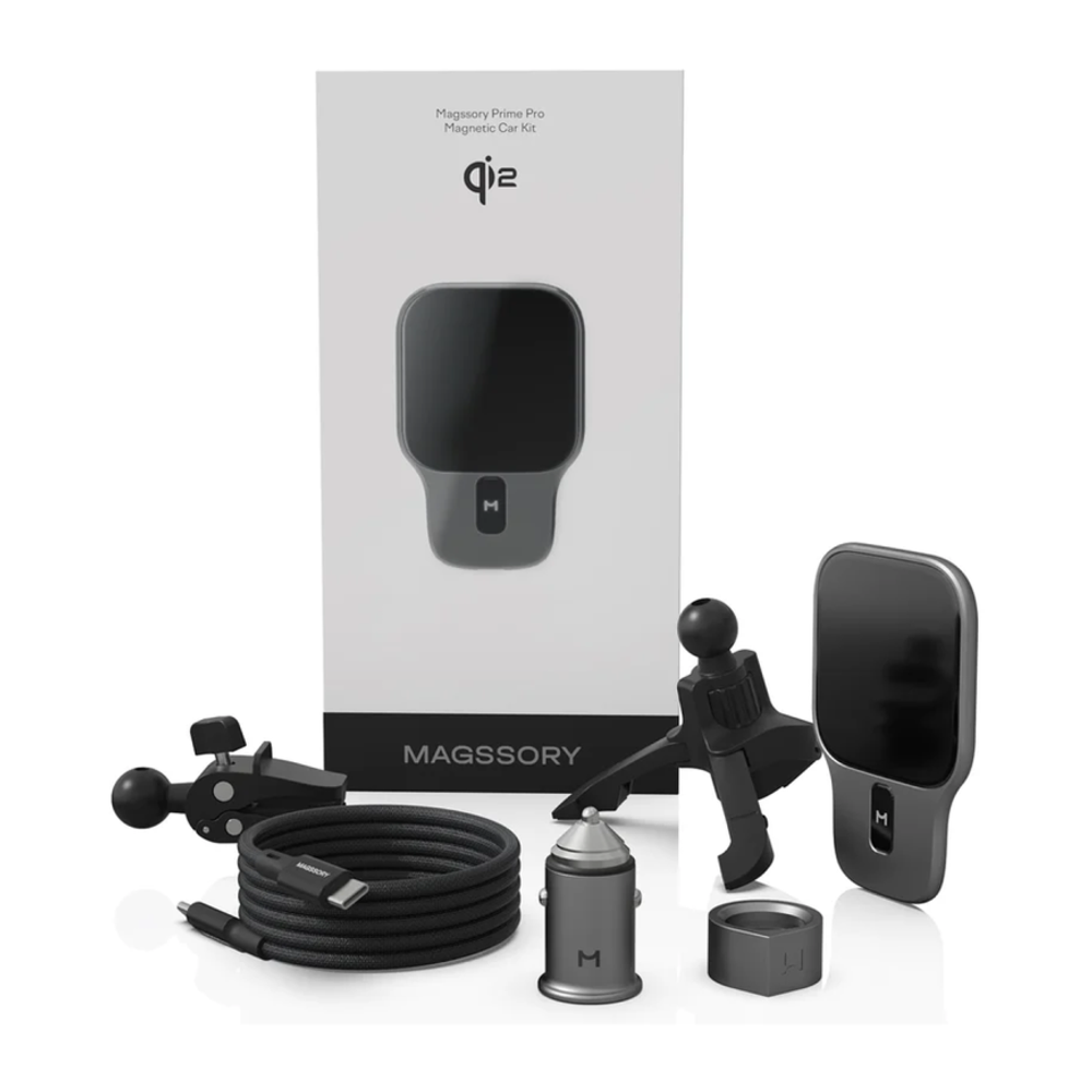 Автомобильный держатель Magsafe с беспроводной зарядкой Magssory Prime Pro (Qi2) Беспроводная зарядка: Qi 15 Вт. Устанавливается на вентиляционную решётку. Сертификация Qi2