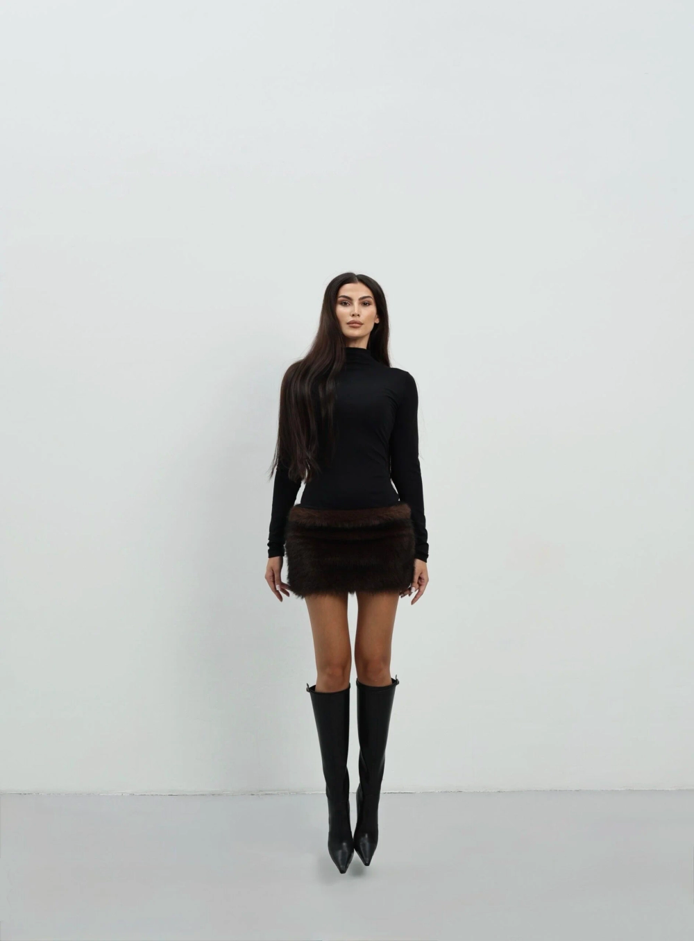 Платье с мехом, Коричневое