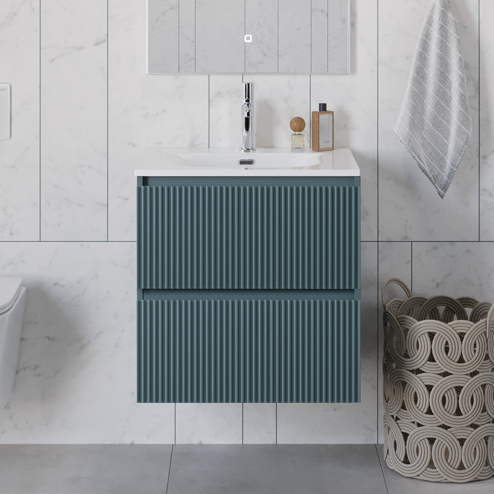 Тумба с раковиной подвесная BelBagno UNO-700-2C-SO-AO Голубой матовый, раковина белая BB-8099-70