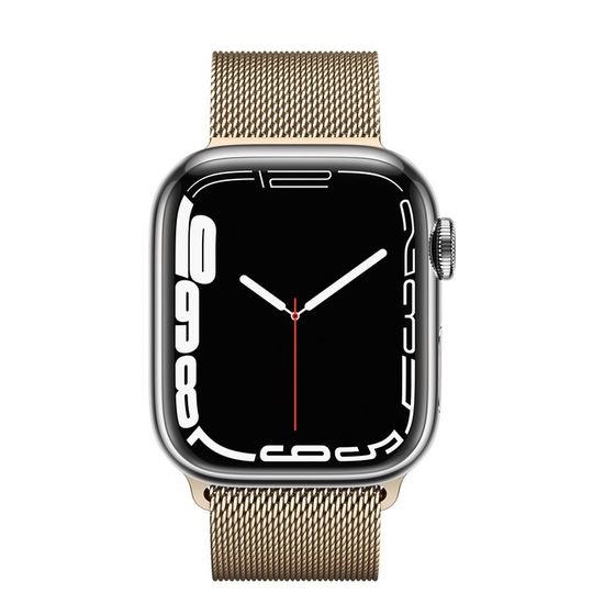 Apple Watch Series 7 (GPS + Cellular) Silver Stainless Steel Case with Gold Milanese Loop 41mm