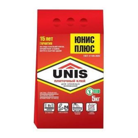 Клей плиточный Юнис плюс 5кг красный Unis