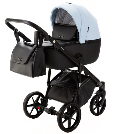 Детская коляска Adamex Nola Deluxe 2 в 1 N-SD112 (ГОЛУБАЯ КОЖА + ЧЕРН.КОЖА)