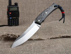 Нож для бушкрафта "Велес", сталь VG-10/Elmax, рукоять карбон (черный спейсер)